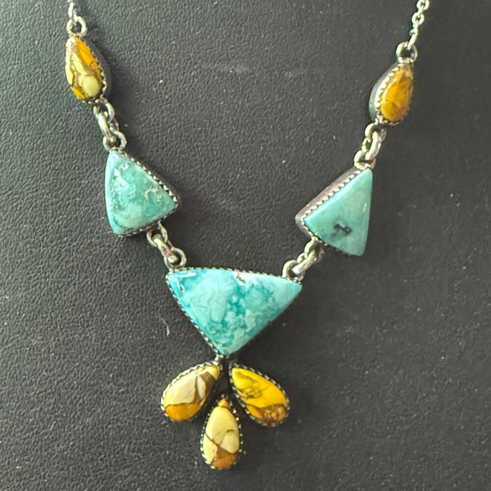 Artisan Turquoise & Silver Statement Necklace Wit… - image 1